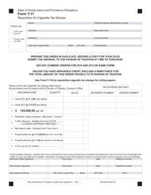 Rhode Island Cigarette Tax Stamp Requisition Form