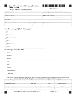 Rhode Island Change of Name or Address Form
