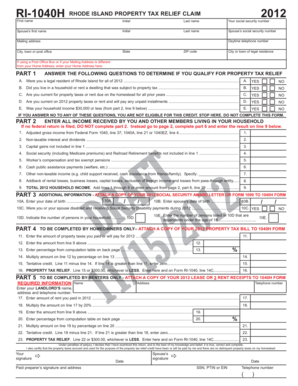 Rhode Island Property Tax Relief Claim Form 2012