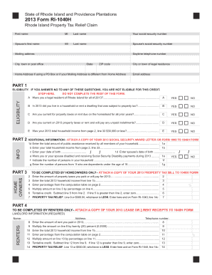 Rhode Island Property Tax Relief Claim