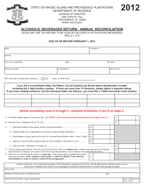 Rhode Island Alcoholic Beverages Annual Reconciliation Form