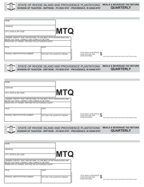 Rhode Island Meals & Beverage Tax Return