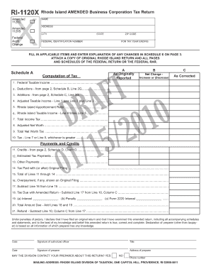 Rhode Island Amended Business Corporation Tax Return