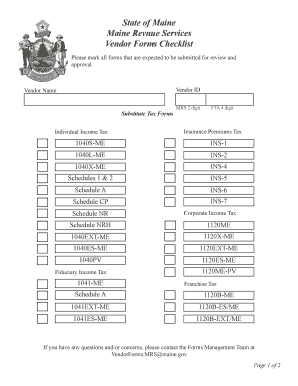 Maine Revenue Services Vendor Forms Checklist