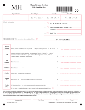 Maine Milk Handling Fees Registration Form