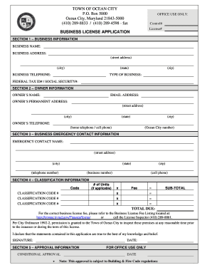 Ocean City Business License Application