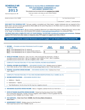 Maine Nonresident Credit Schedule NR