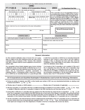 Ohio FT-1120-S Notice of S Corporation Status