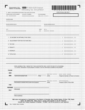 District of Columbia Employer Withholding Tax Annual Return