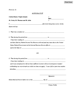 Affidavit of Residency for US Virgin Islands