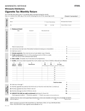 Minnesota Cigarette Tax Monthly Return