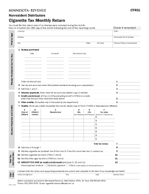 Minnesota Cigarette Tax Monthly Return