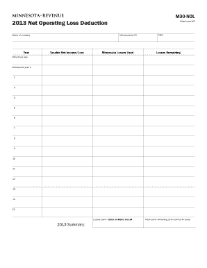 Minnesota Net Operating Loss Deduction Attachment