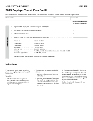 2013 Employer Transit Pass Credit Form