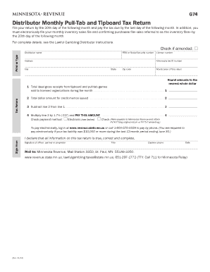Minnesota Distributor Monthly Pull-Tab and Tipboard Tax Return