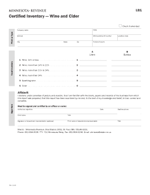 Minnesota Certified Inventory Wine and Cider Form