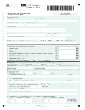 DC D-40B Nonresident Request for Refund