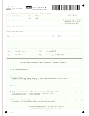 District of Columbia 2015 Personal Property Tax Return