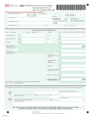 DC FR-800V Quarterly Sales Tax Return