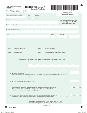 District of Columbia Personal Property Tax Return