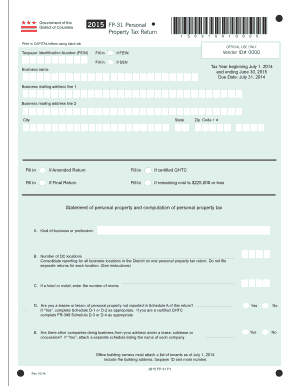 District of Columbia Personal Property Tax Return