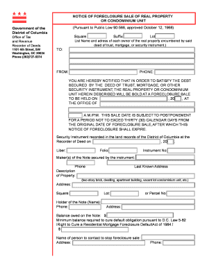 Notice of Foreclosure Sale of Real Property