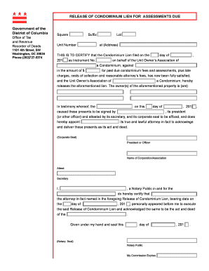 Release of Condominium Lien for Assessments Due