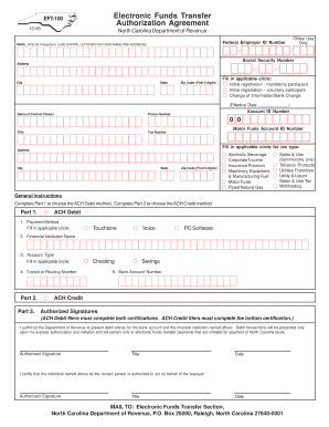 North Carolina EFT Authorization Agreement