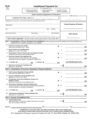 North Carolina Gross Premium Tax Installment Form IB-54