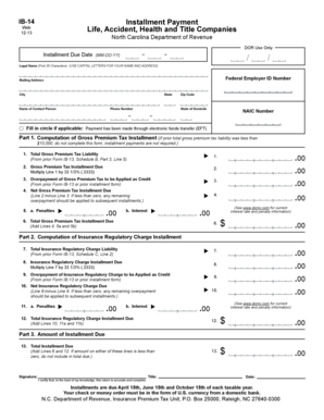 North Carolina Gross Premium Tax Installment Form IB-14