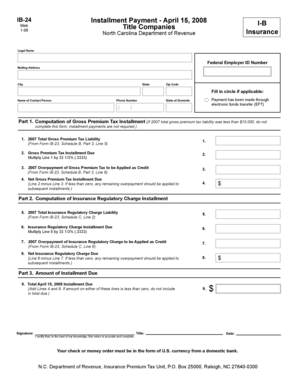 North Carolina Gross Premium Tax Installment Form