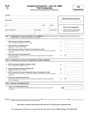 North Carolina Gross Premium Tax Installment Form