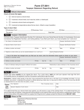 Connecticut Tax Refund Statement Form CT-3911