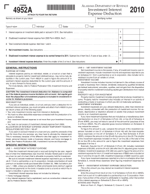 Alabama Investment Interest Expense Form 4952A