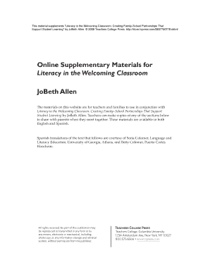 Literacy in the Welcoming Classroom Supplementary Materials