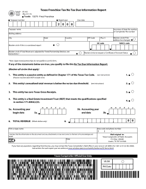 Texas Franchise Tax No Tax Due Information Report