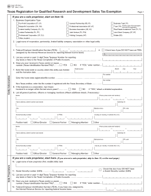 Texas Registration for Qualified Research and Development Sales Tax Exemption