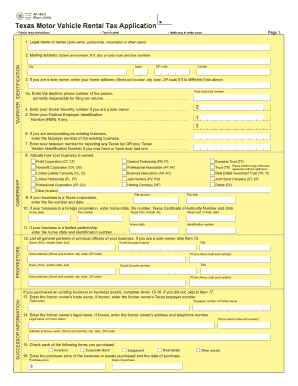 Texas Motor Vehicle Rental Tax Application