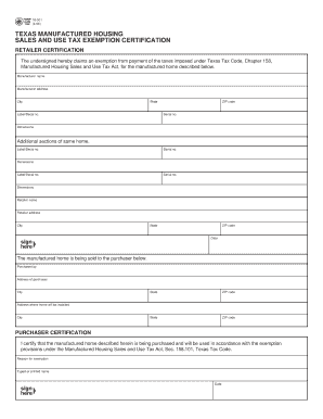 Texas Manufactured Housing Sales Tax Exemption Certification