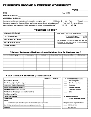 Trucker’s Income & Expense Worksheet