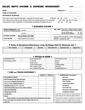 Sales Rep Income and Expense Worksheet