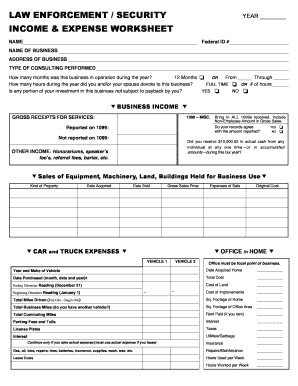 Law Enforcement Security Income Expense Worksheet