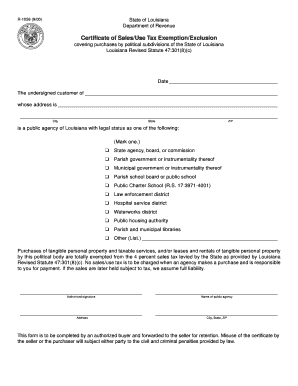 Louisiana Sales Tax Exemption Certificate