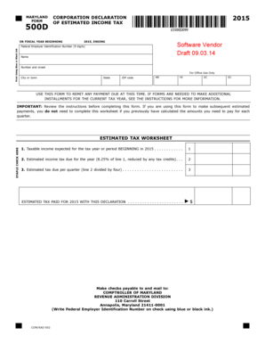 Maryland Corporation Estimated Income Tax Form 500D
