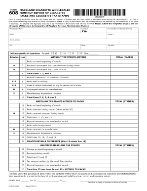 Maryland Cigarette Wholesaler Monthly Report