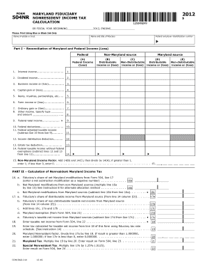 Maryland Fiduciary Nonresident Income Tax Form 504NR