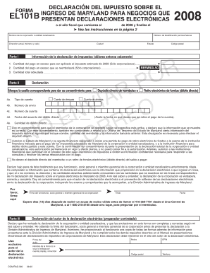 Forma EL101B del Impuesto sobre el Ingreso de Maryland para Negocios que Presentan Declaraciones Electrónicas 2008