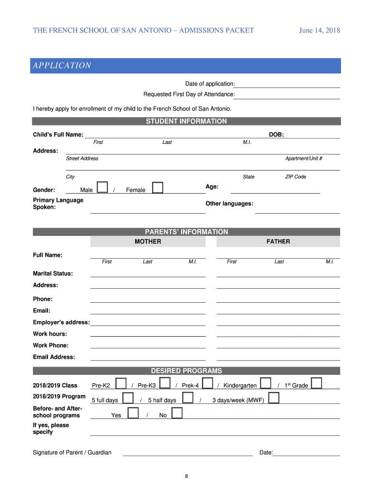 THE FRENCH SCHOOL OF SAN ANTONIOADMISSIONS PACKET ADMISSIONS PACKT Preview on Page 1