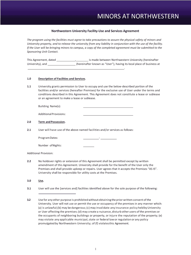 Northwestern University Facility-Use and Services Agreement Preview on Page 1