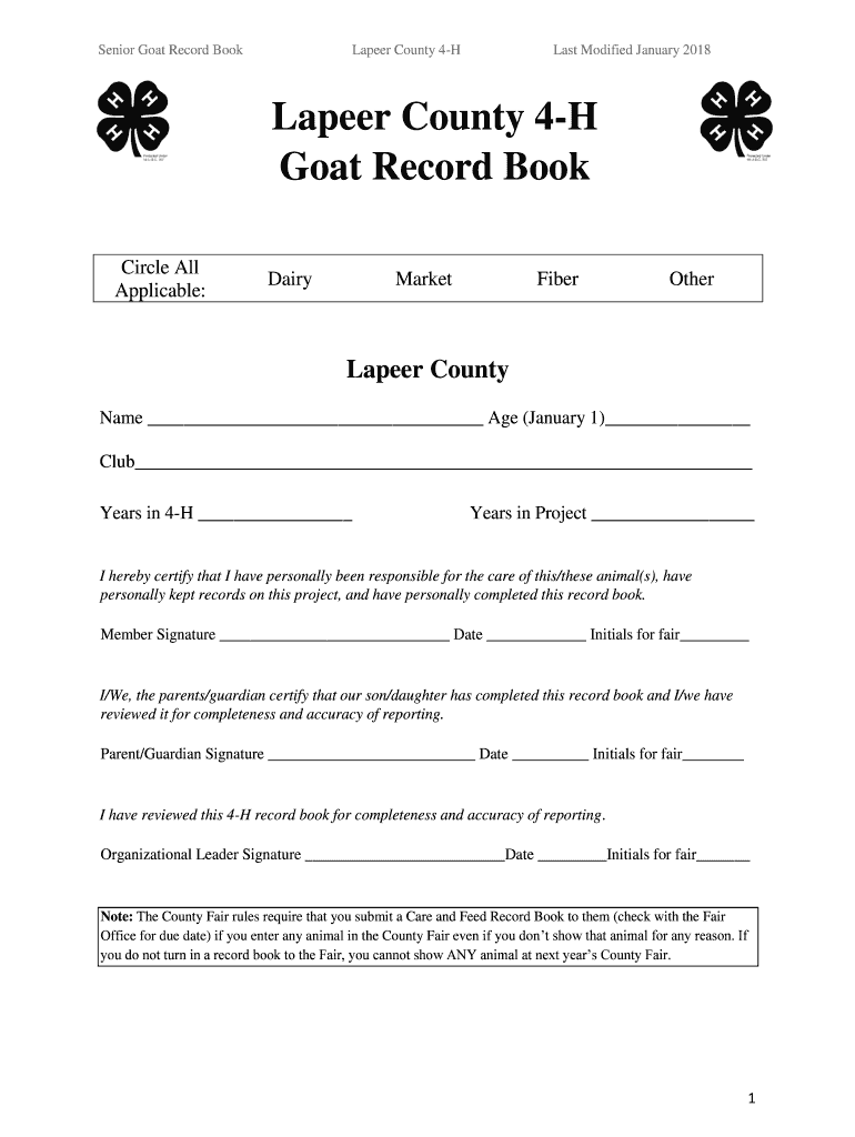 Fillable Online My 4-H Goat Project Record Book. 4h245 Fax Email Print ...